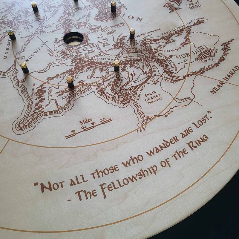 The Adventurer's Rest's Crokinole board — engraved map
